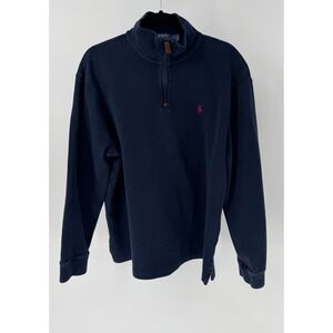 Polo Ralph Lauren Men Navy Blue Cotton 1/4 Zip Pullover Sweatshirt XL